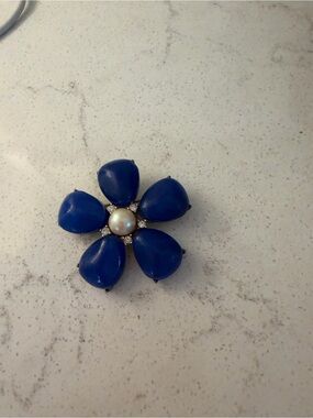 Blue Flower Brooch with Pearl Center - Women Jewelry